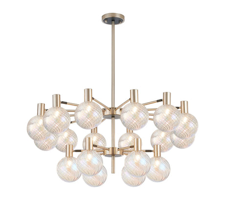 Ekwah Fixed Pendant/Semi Flush Adjustable Arms, 18 Light G9, Satin Nickel/Black/7 Colour Iridescent Glass Shade