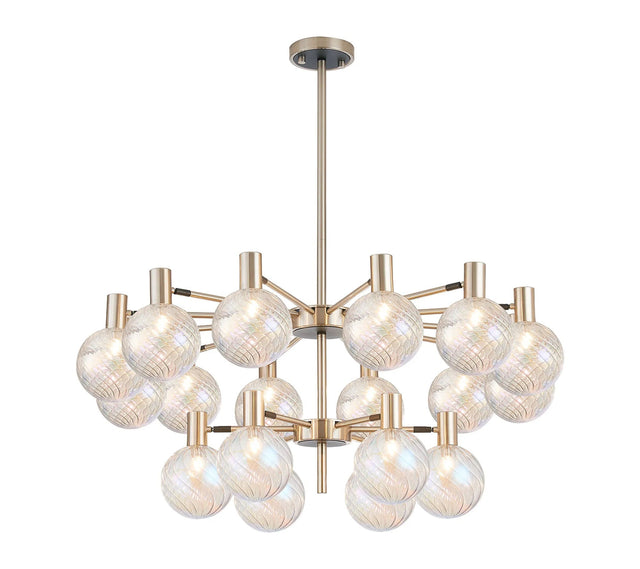 Ekwah Fixed Pendant/Semi Flush Adjustable Arms, 18 Light G9, Satin Nickel/Black/7 Colour Iridescent Glass Shade