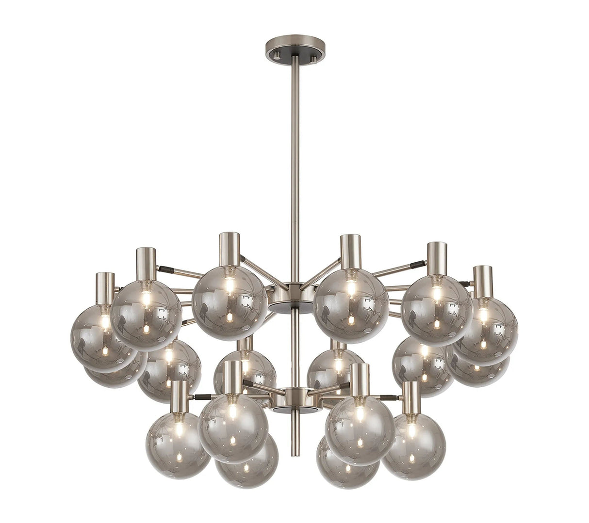 Ekwah Fixed Pendant/Semi Flush Adjustable Arms, 18 Light G9, Satin Nickel/Black/Smoke Glass Shade