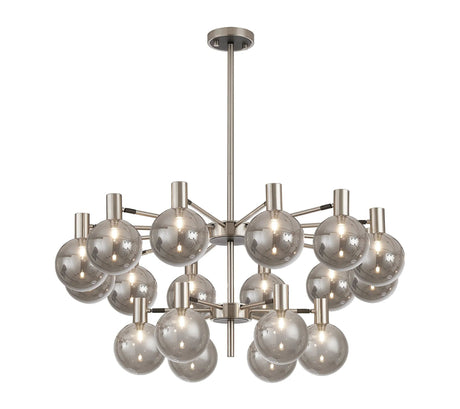 Ekwah Fixed Pendant/Semi Flush Adjustable Arms, 18 Light G9, Satin Nickel/Black/Smoke Glass Shade