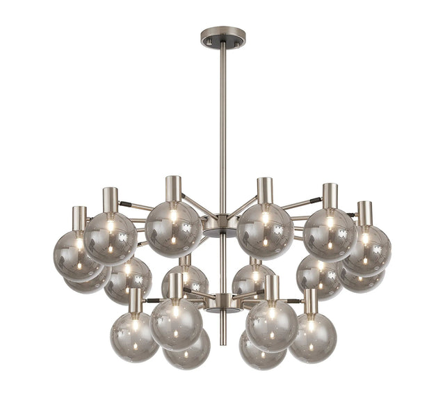 Ekwah Fixed Pendant/Semi Flush Adjustable Arms, 18 Light G9, Satin Nickel/Black/Smoke Glass Shade