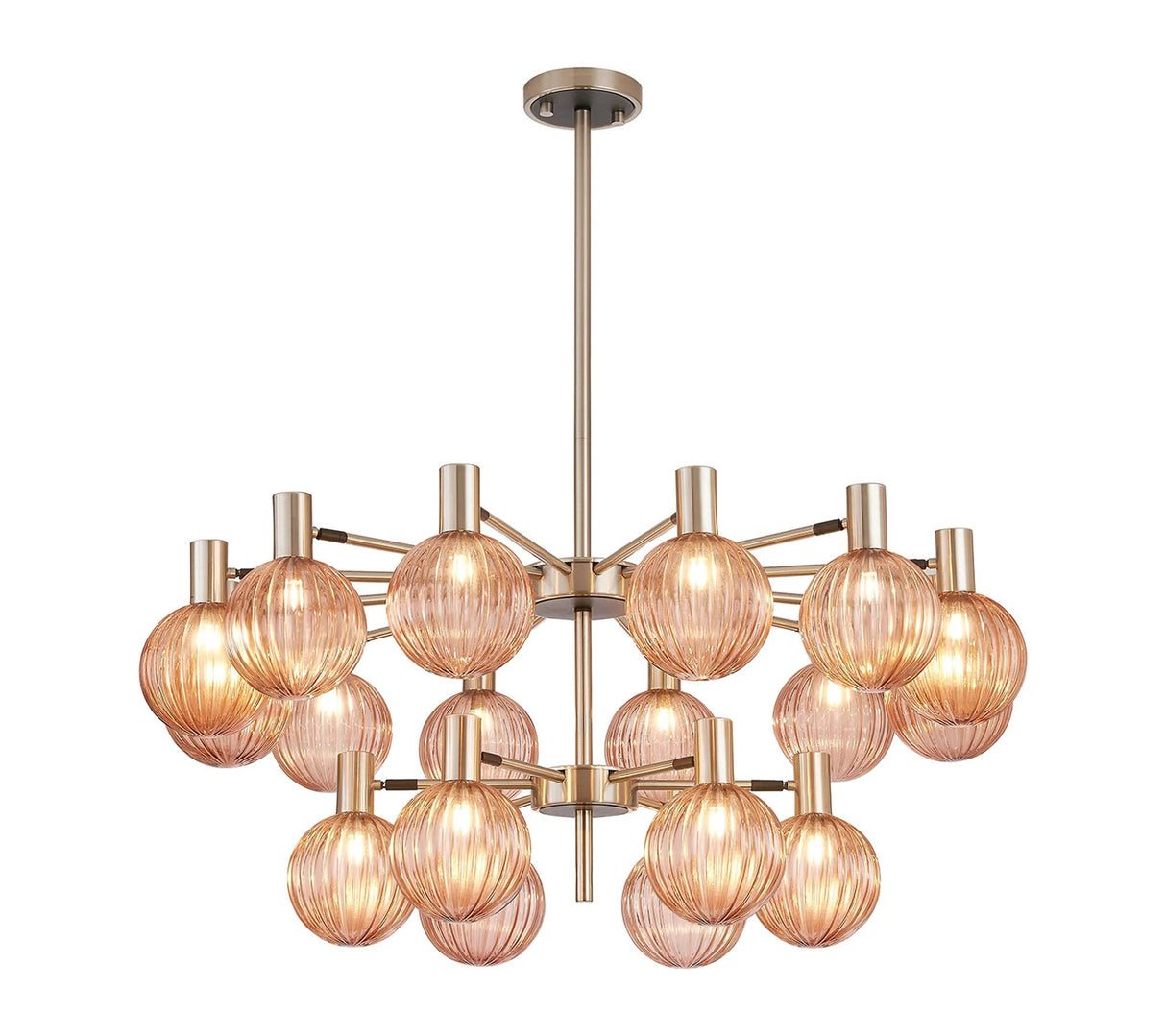Ekwah Fixed Pendant/Semi Flush Adjustable Arms, 18 Light G9, Satin Nickel/Black/Blush Pink Glass Shade