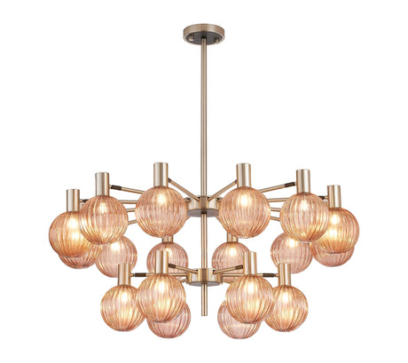 Ekwah Fixed Pendant/Semi Flush Adjustable Arms, 18 Light G9, Satin Nickel/Black/Blush Pink Glass Shade
