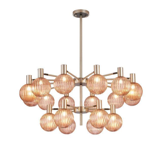 Ekwah Fixed Pendant/Semi Flush Adjustable Arms, 18 Light G9, Satin Nickel/Black/Blush Pink Glass Shade