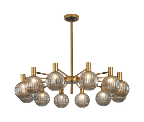 Ekwah Fixed Pendant/Semi Flush Adjustable Arms, 12 Light G9, Brass/Black/Smoke Glass Shade