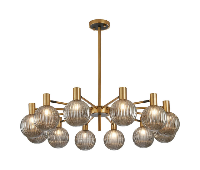 Ekwah Fixed Pendant/Semi Flush Adjustable Arms, 12 Light G9, Brass/Black/Smoke Glass Shade