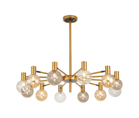 Ekwah Fixed Pendant/Semi Flush Adjustable Arms, 12 Light G9, Brass/Black/Amber/Clear Glass Shade