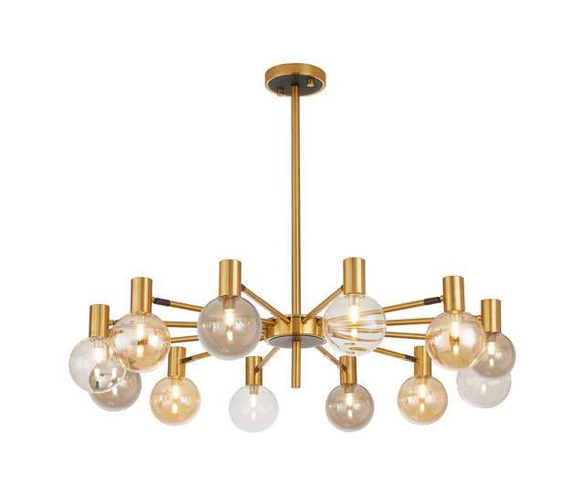 Ekwah Fixed Pendant/Semi Flush Adjustable Arms, 12 Light G9, Brass/Black/Amber/Clear Glass Shade