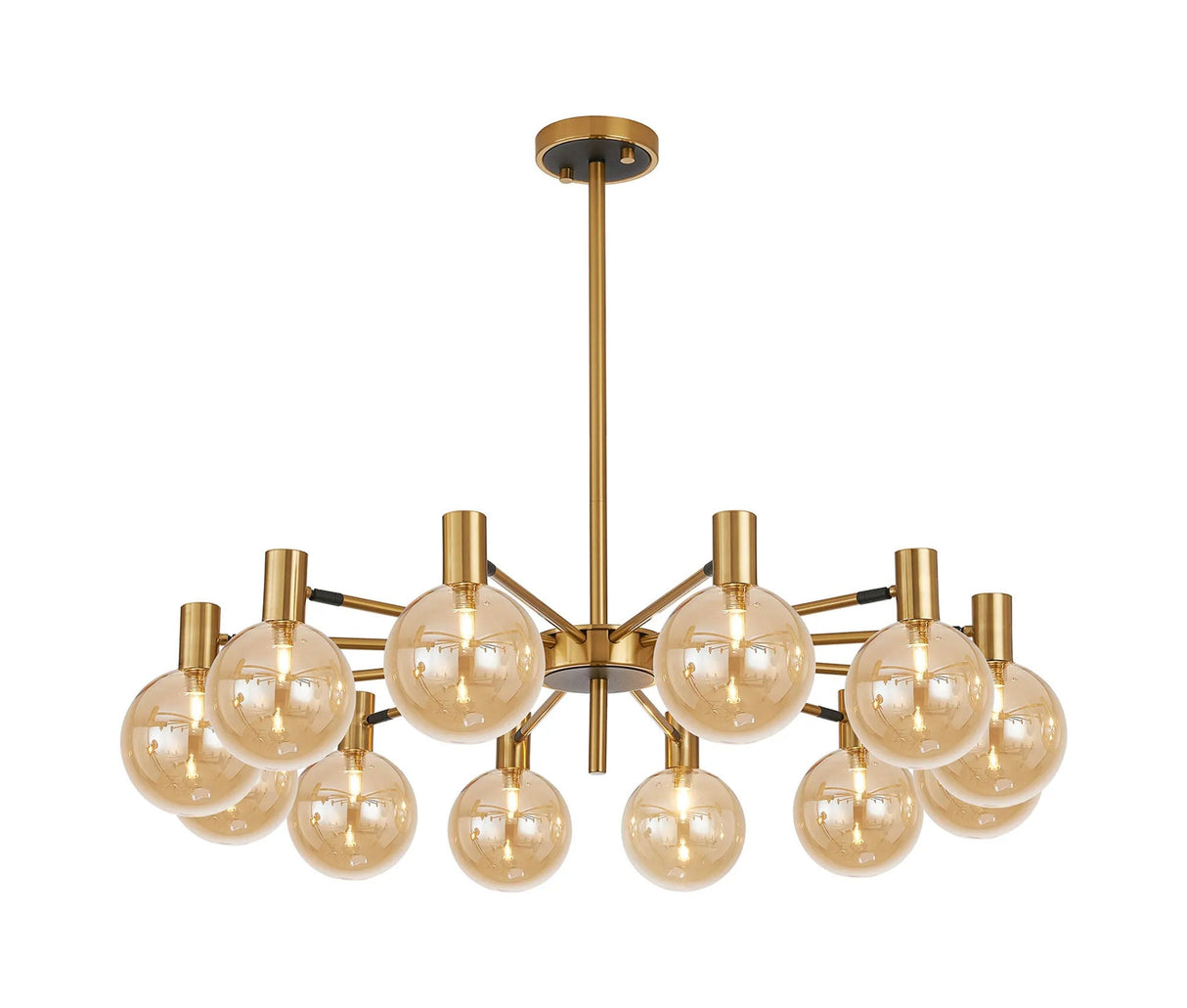 Ekwah Fixed Pendant/Semi Flush Adjustable Arms, 12 Light G9, Brass/Black/Amber Glass Shade