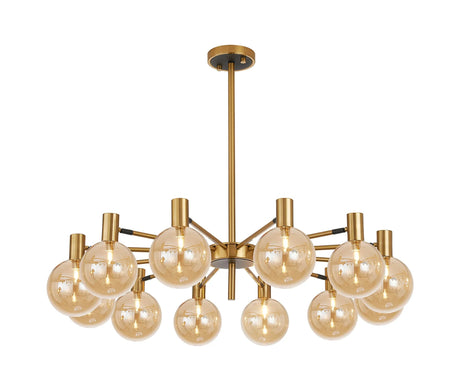 Ekwah Fixed Pendant/Semi Flush Adjustable Arms, 12 Light G9, Brass/Black/Amber Glass Shade