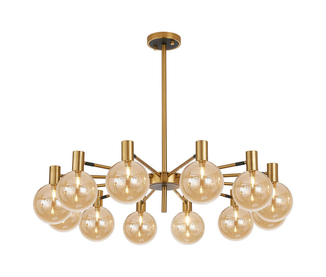 Ekwah Fixed Pendant/Semi Flush Adjustable Arms, 12 Light G9, Brass/Black/Amber Glass Shade