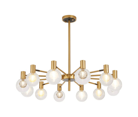 Ekwah Fixed Pendant/Semi Flush Adjustable Arms, 12 Light G9, Brass/Black/Clear/Gold Glass Shade