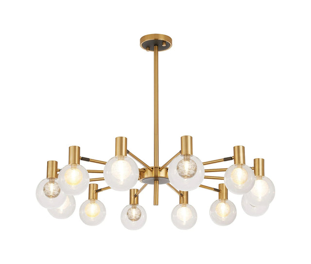 Ekwah Fixed Pendant/Semi Flush Adjustable Arms, 12 Light G9, Brass/Black/Clear/Gold Glass Shade