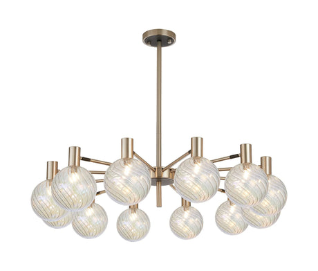 Ekwah Fixed Pendant/Semi Flush Adjustable Arms, 12 Light G9, Satin Nickel/Black/7 Colour Iridescent Glass Shade