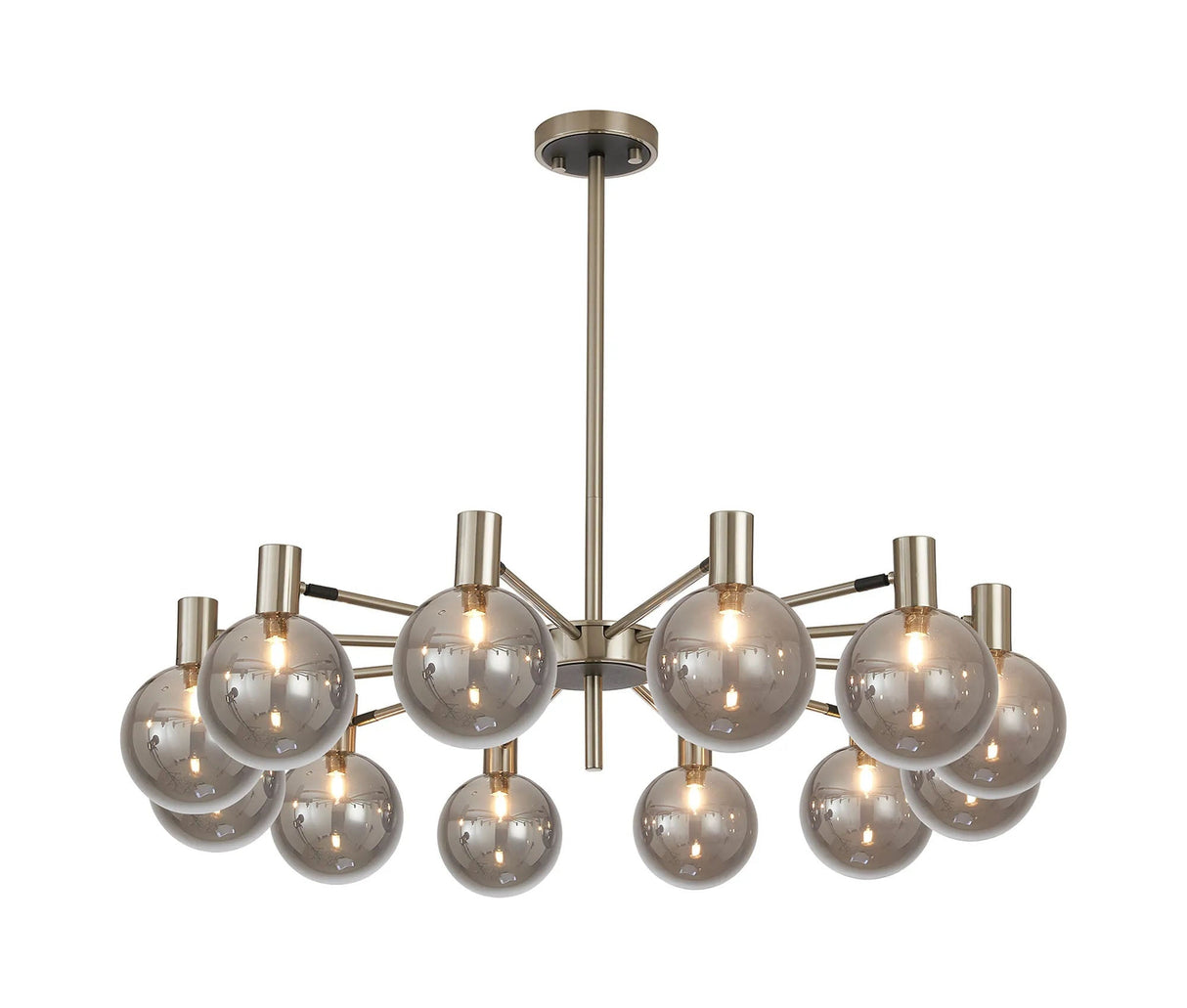 Ekwah Fixed Pendant/Semi Flush Adjustable Arms, 12 Light G9, Satin Nickel/Black/Smoke Glass Shade