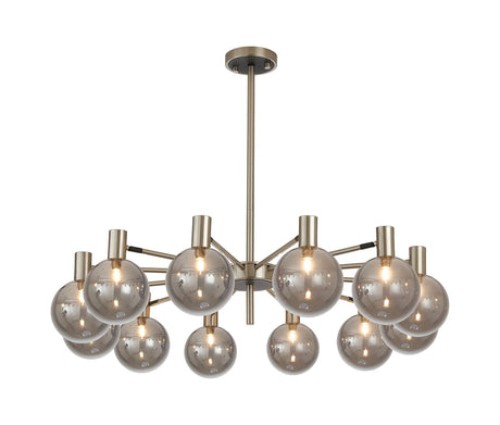 Ekwah Fixed Pendant/Semi Flush Adjustable Arms, 12 Light G9, Satin Nickel/Black/Smoke Glass Shade