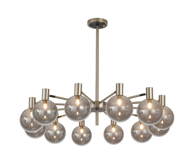 Ekwah Fixed Pendant/Semi Flush Adjustable Arms, 12 Light G9, Satin Nickel/Black/Smoke Glass Shade