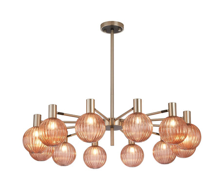 Ekwah Fixed Pendant/Semi Flush Adjustable Arms, 12 Light G9, Satin Nickel/Black/Blush Pink Glass Shade