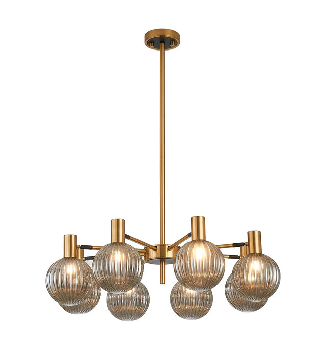 Ekwah Fixed Pendant/Semi Flush Adjustable Arms, 8 Light G9, Brass/Black/Smoke Glass Shade