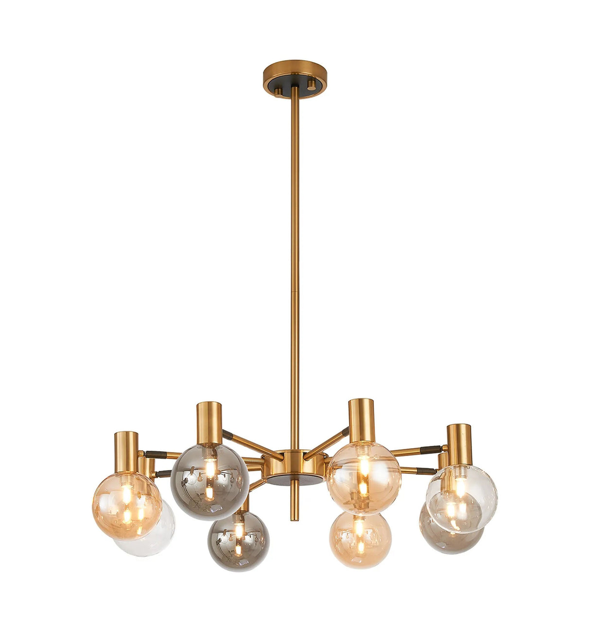 Ekwah Fixed Pendant/Semi Flush Adjustable Arms, 8 Light G9, Brass/Black/Amber/Clear Glass Shade