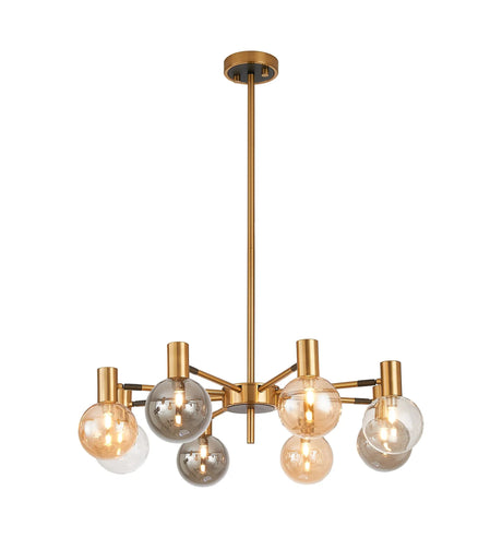 Ekwah Fixed Pendant/Semi Flush Adjustable Arms, 8 Light G9, Brass/Black/Amber/Clear Glass Shade