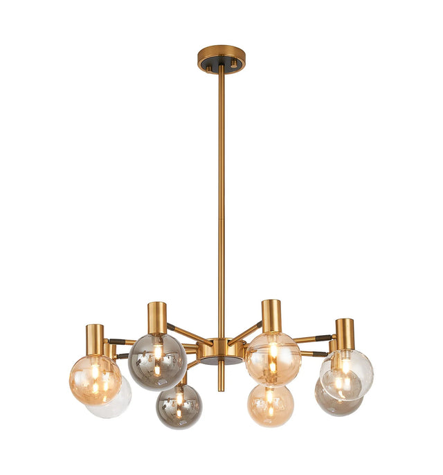 Ekwah Fixed Pendant/Semi Flush Adjustable Arms, 8 Light G9, Brass/Black/Amber/Clear Glass Shade