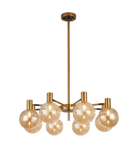 Ekwah Fixed Pendant/Semi Flush Adjustable Arms, 8 Light G9, Brass/Black/Amber Glass Shade