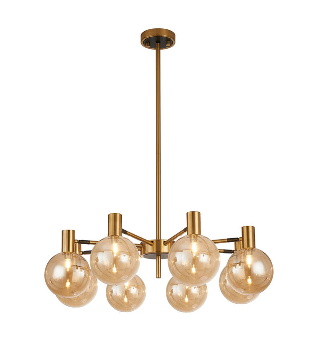 Ekwah Fixed Pendant/Semi Flush Adjustable Arms, 8 Light G9, Brass/Black/Amber Glass Shade