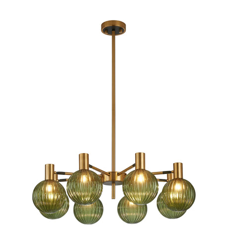 Ekwah Fixed Pendant/Semi Flush Adjustable Arms, 8 Light G9, Brass/Black/Moss Green Glass Shade