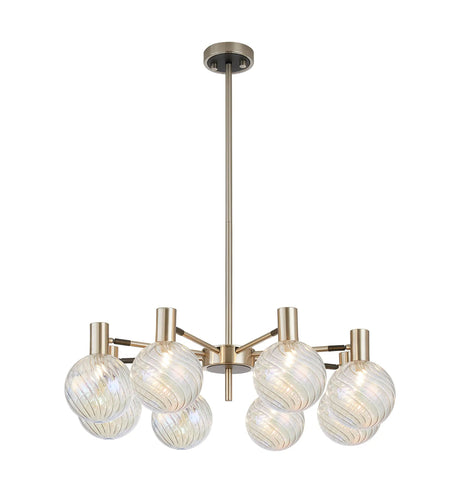 Ekwah Fixed Pendant/Semi Flush Adjustable Arms, 8 Light G9, Satin Nickel/Black/7 Colour Iridescent Glass Shade