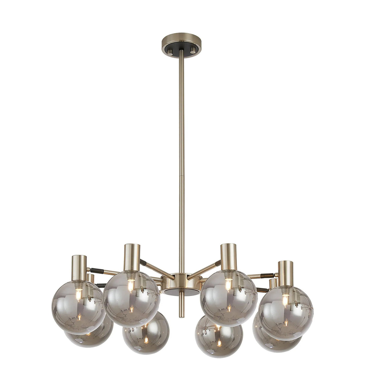 Ekwah Fixed Pendant/Semi Flush Adjustable Arms, 8 Light G9, Satin Nickel/Black/Smoke Glass Shade