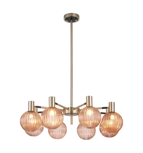 Ekwah Fixed Pendant/Semi Flush Adjustable Arms, 8 Light G9, Satin Nickel/Black/Blush Pink Glass Shade