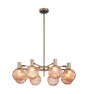 Ekwah Fixed Pendant/Semi Flush Adjustable Arms, 8 Light G9, Satin Nickel/Black/Blush Pink Glass Shade