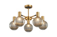 Ekwah Semi Ceiling Adjustable Arms, 5 Light G9, Brass/Black/Smoke Glass Shade