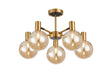 Ekwah Semi Ceiling Adjustable Arms, 5 Light G9, Brass/Black/Amber Glass Shade