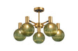 Ekwah Semi Ceiling Adjustable Arms, 5 Light G9, Brass/Black/Moss Green Glass Shade