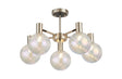 Ekwah Semi Ceiling Adjustable Arms, 5 Light G9, Satin Nickel/Black/7 Colour Iridescent Glass Shade