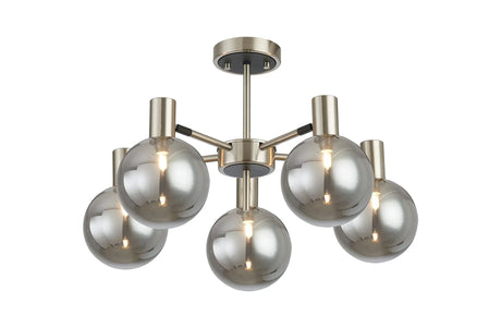 Ekwah Semi Ceiling Adjustable Arms, 5 Light G9, Satin Nickel/Black/Smoke Glass Shade