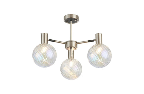 Ekwah Semi Ceiling Adjustable Arms, 3 Light G9, Satin Nickel/Black/7 Colour Iridescent Glass Shade
