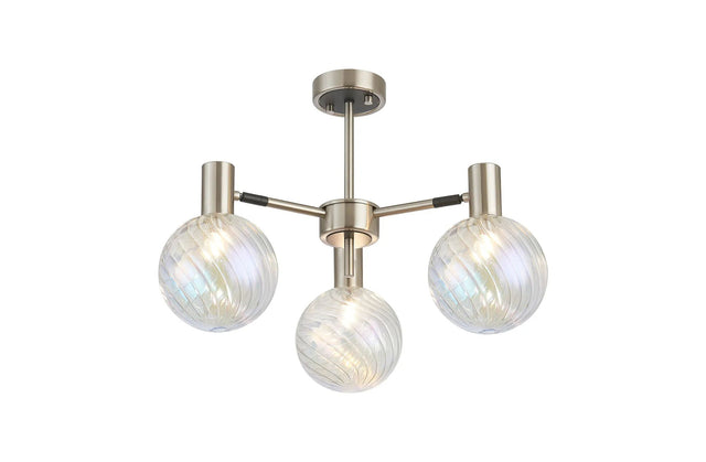 Ekwah Semi Ceiling Adjustable Arms, 3 Light G9, Satin Nickel/Black/7 Colour Iridescent Glass Shade