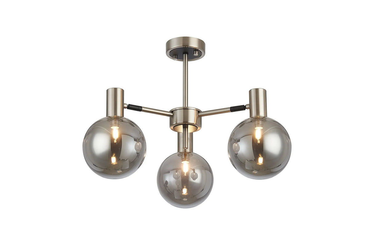 Ekwah Semi Ceiling Adjustable Arms, 3 Light G9, Satin Nickel/Black/Smoke Glass Shade