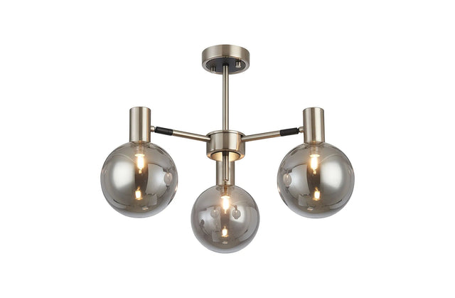 Ekwah Semi Ceiling Adjustable Arms, 3 Light G9, Satin Nickel/Black/Smoke Glass Shade