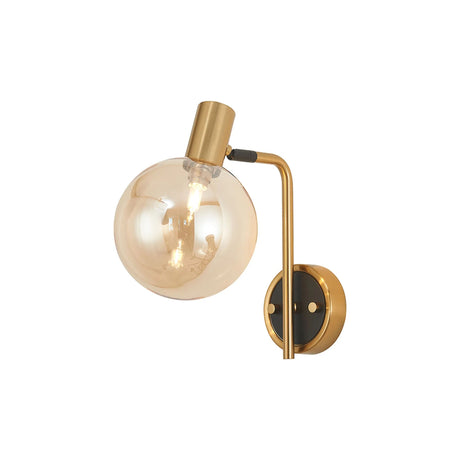 Ekwah Wall Light Adjustable Arm, 1 Light G9, Brass/Black/Amber Glass Shade