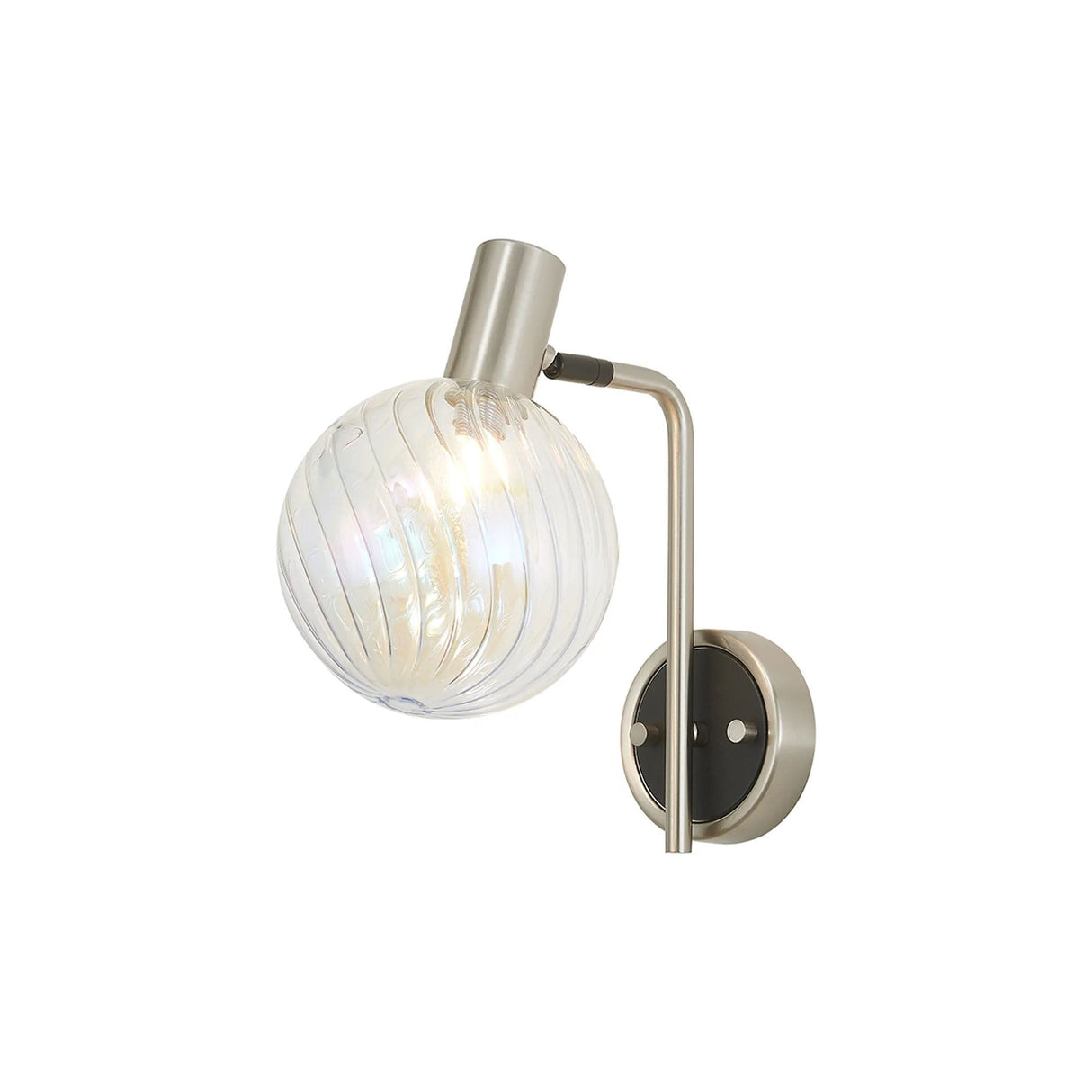 Ekwah Wall Light Adjustable Arm, 1 Light G9, Satin Nickel/Black/7 Colour Iridescent Glass Shade