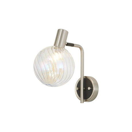 Ekwah Wall Light Adjustable Arm, 1 Light G9, Satin Nickel/Black/7 Colour Iridescent Glass Shade