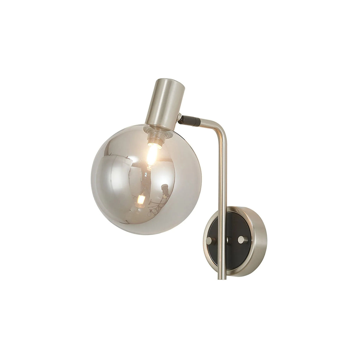 Ekwah Wall Light Adjustable Arm, 1 Light G9, Satin Nickel/Black/Smoke Glass Shade