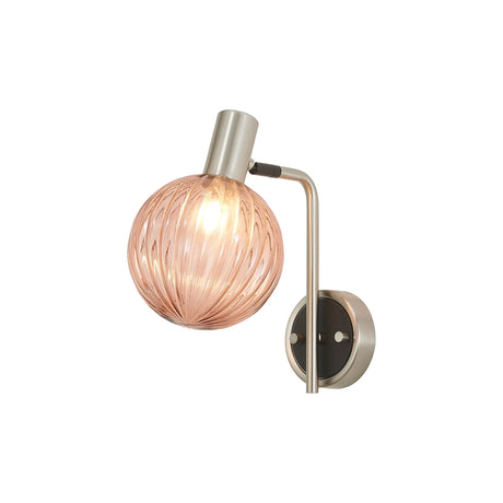 Ekwah Wall Light Adjustable Arm, 1 Light G9, Satin Nickel/Black/Blush Pink Glass Shade