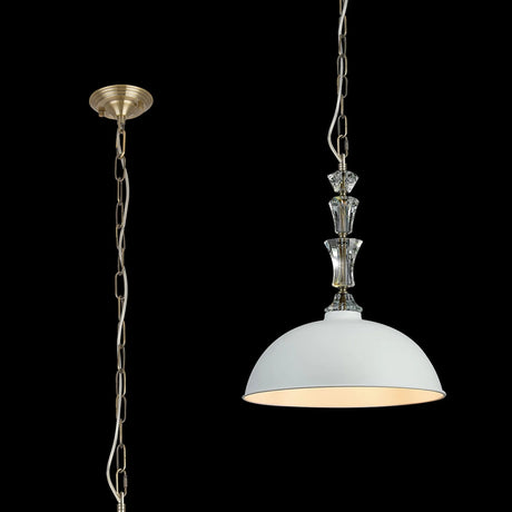 Embieton Crystal Pendant, 1 Light E27, Antique Brass/Clear Crystal/White 35cm Dome Metal Shade
