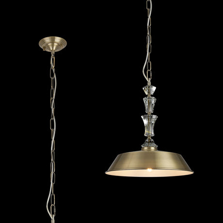 Embieton Crystal Pendant, 1 Light E27, Antique Brass/Clear Crystal/Antique Brass 35cm Angled Metal Shade