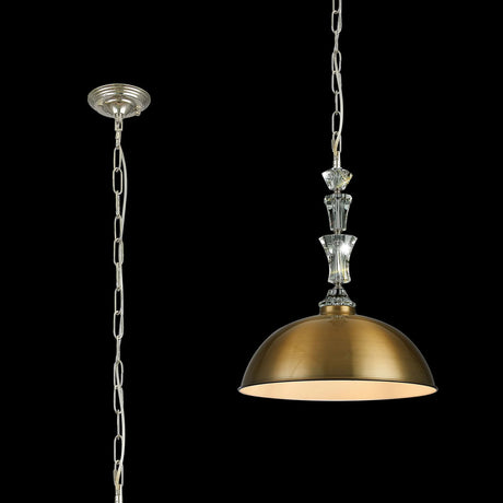 Embieton Crystal Pendant, 1 Light E27, Polished Nickel/Clear Crystal/Gilt Bronze 35cm Dome Metal Shade